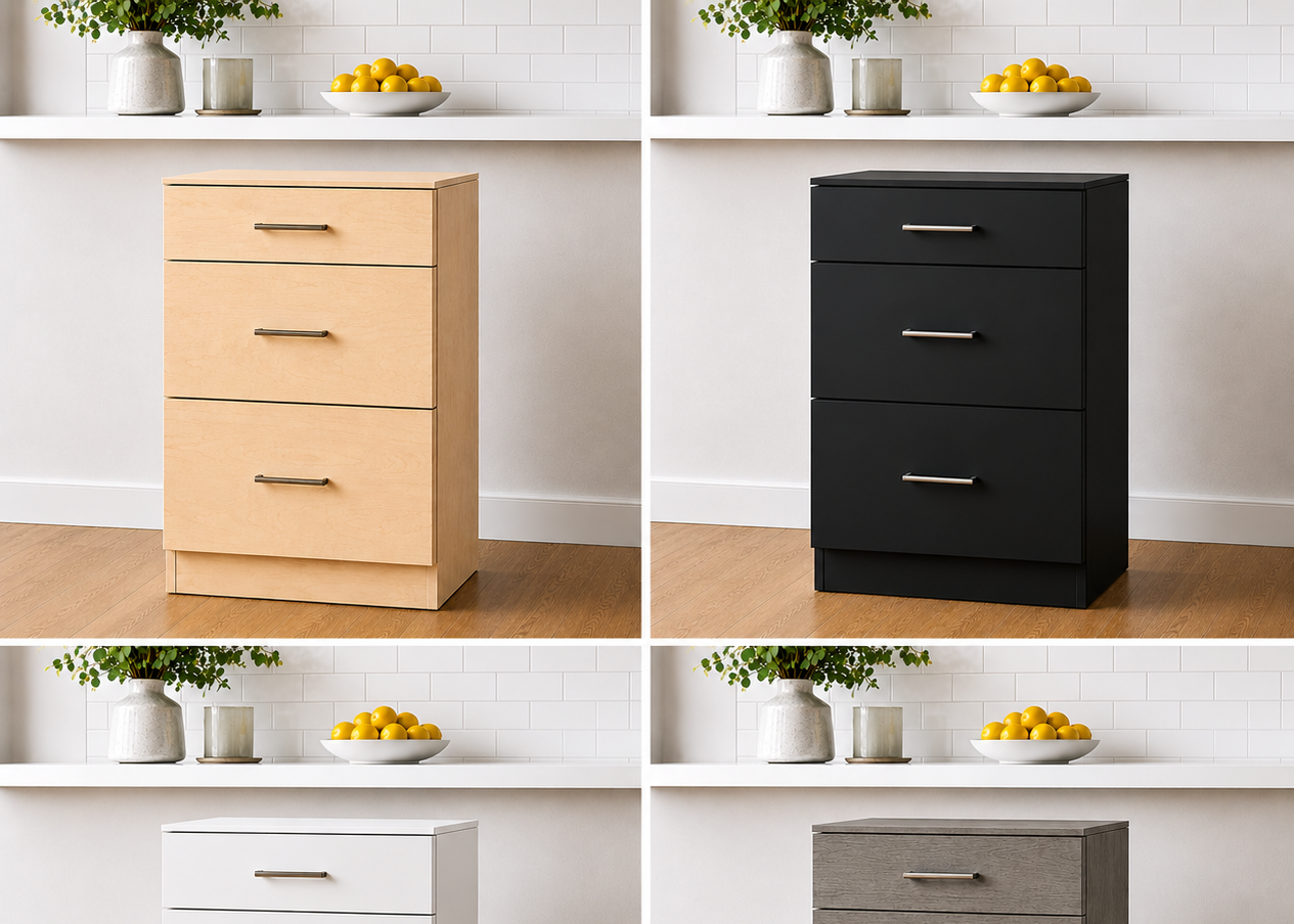 Stock Line 3-Drawer Base Cabinet 9" to 22"